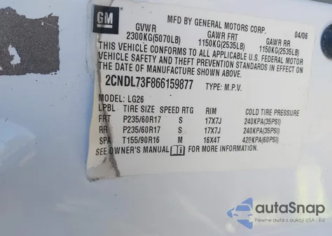 2006 Chevrolet Equinox Lt from USA, damaged, VIN 2CNDL73F866159877